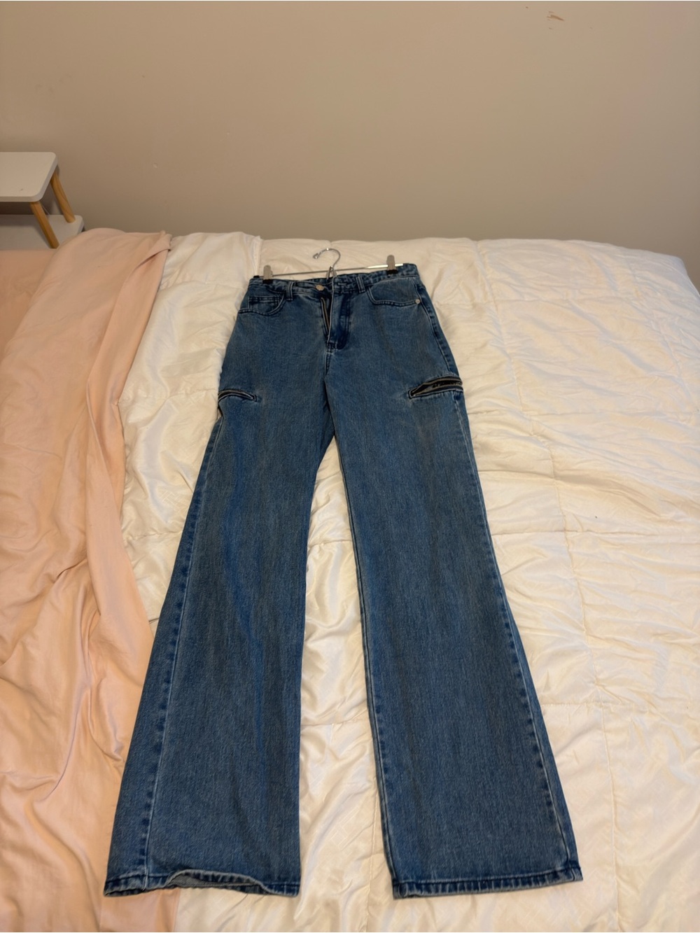 PrettyLittleThing Dark Blue Wide-Leg Jeans with Thigh Slits